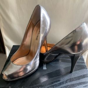 Roberto Cavalli metallic peep toe stiletto heels